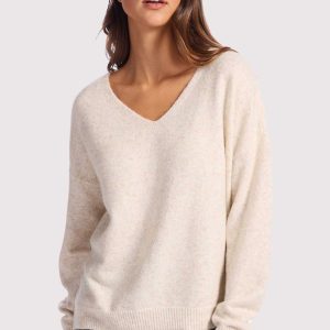 Cozy Knit V-Neck Sweater | Heather Bone