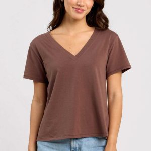 Vintage Cotton V-Neck Everyday T-Shirt | Coffee