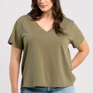 Vintage Cotton V-Neck Everyday T-Shirt | Olive