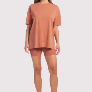 Ribbed Biker Short Set | Washed Clay