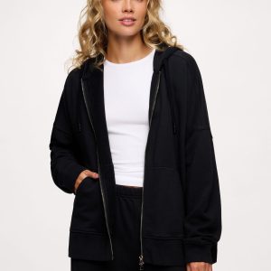 Core Fleece Two Way Zip Hoodie | Black