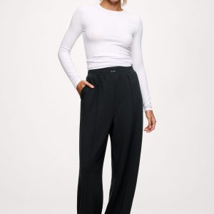 Performance Waffle Wide Leg Pant | Black