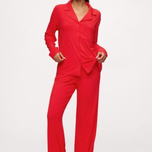 Button Front Pajama Set | Chili