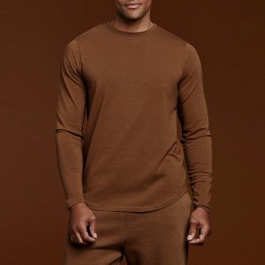 Long Sleeve Curved Hem T-Shirt | Chocolate