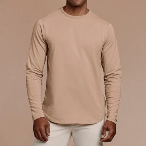 Long Sleeve Curved Hem T-Shirt | Sand